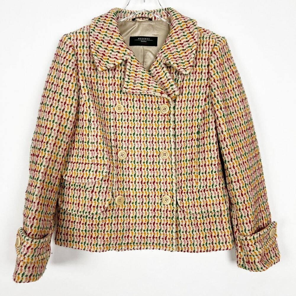 Weekend MaxMara Peacoat Jacket Women's Size 4 Rainbow Virgin Wool Made In Italy